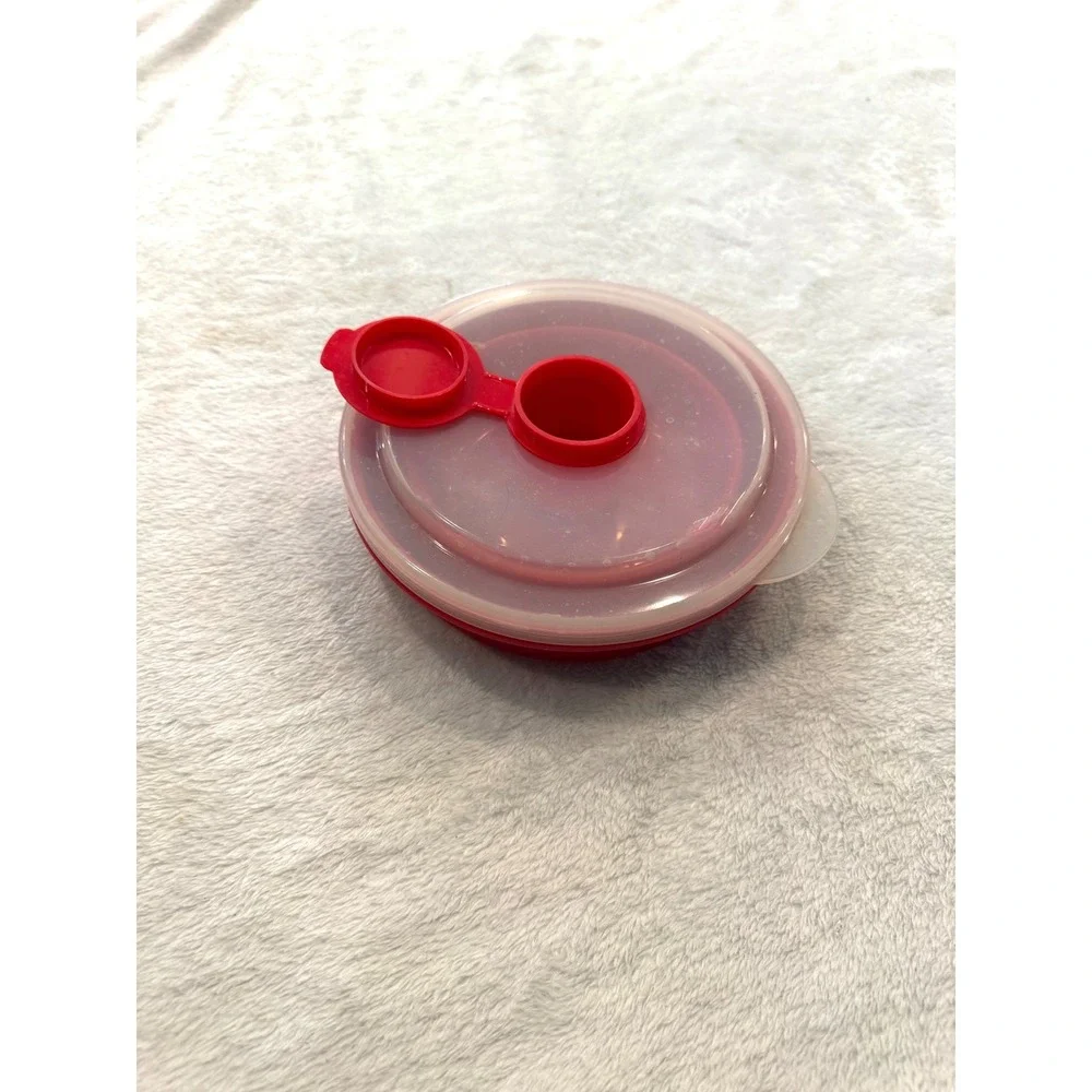 Pampered Chef Microwave Popcorn Maker Red Silicone Collapsible Bowl 1569